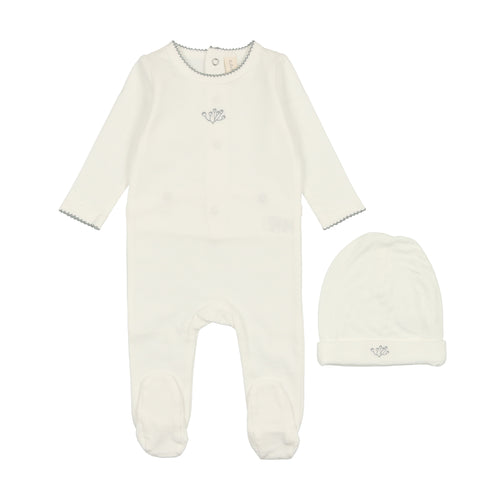 Lil Legs Branches Footie & Bonnet - White/Blue