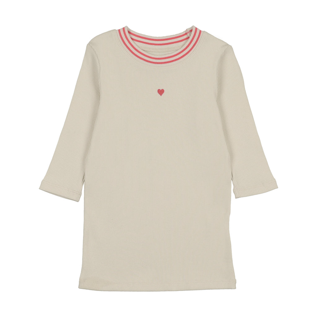 Farren & Me Ribbed 3/4 Sleeve T-shirt - Coral Trim