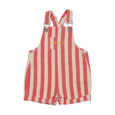 Farren & Me Short Cuffed Overalls - Coral Stripes