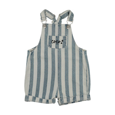Farren & Me Short Cuffed Overalls - Light Denim Stripes
