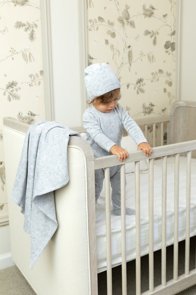 Bee & Dee Babyland Toile Footie And Beanie - Blue Cloud