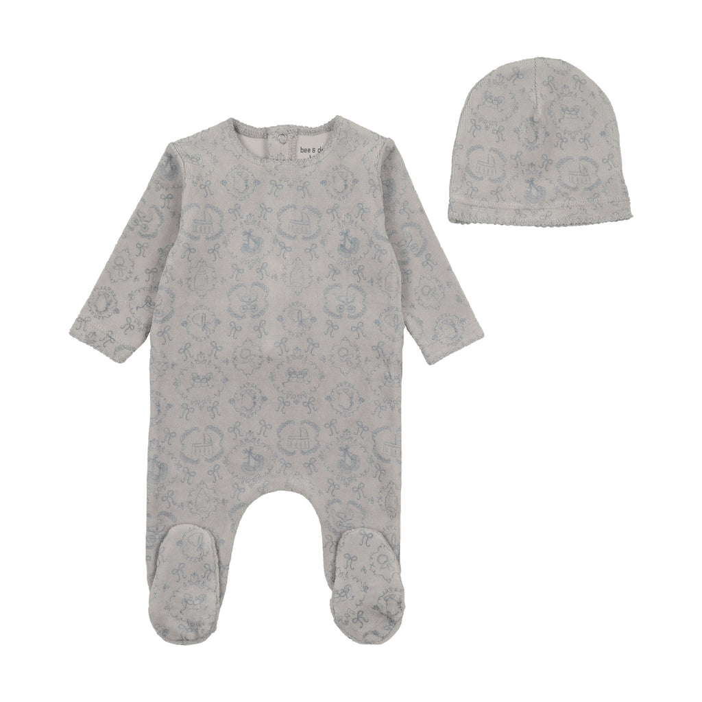 Bee & Dee Babyland Toile Footie And Beanie - Blue Cloud