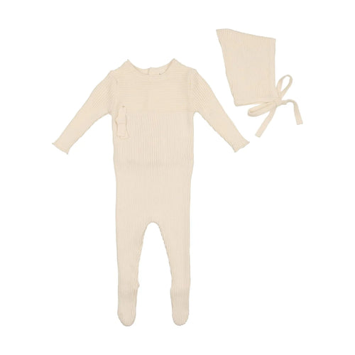 Bee & Dee Combination Knit Footie with Bonnet - Snow White