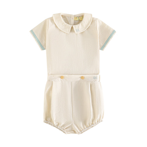 Retro Kid Bennet Baby Boy Button Up Set - Cream/Blue