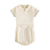 Retro Kid Bennet Baby Boy Button Up Set - Cream/Blue