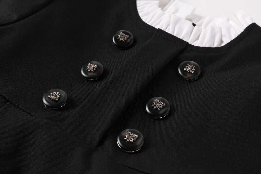 NouNelle Black Taffeta Double Breasted Dress