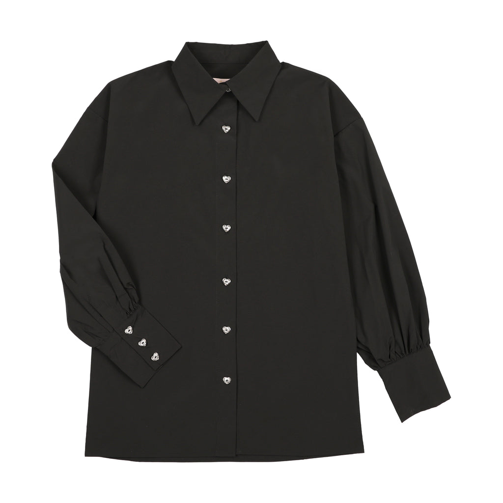 Little Tempest Black Teens Buttoned Taffeta Shirt