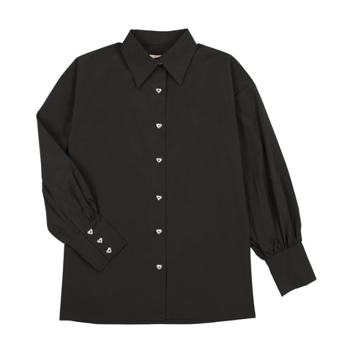 Little Tempest Black Teens Buttoned Taffeta Shirt