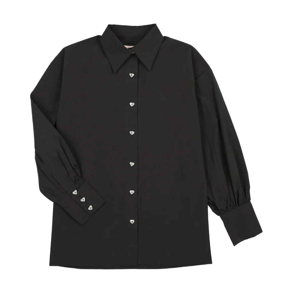 Little Tempest Black Teens Buttoned Taffeta Maxi Shirt and Skirt Set