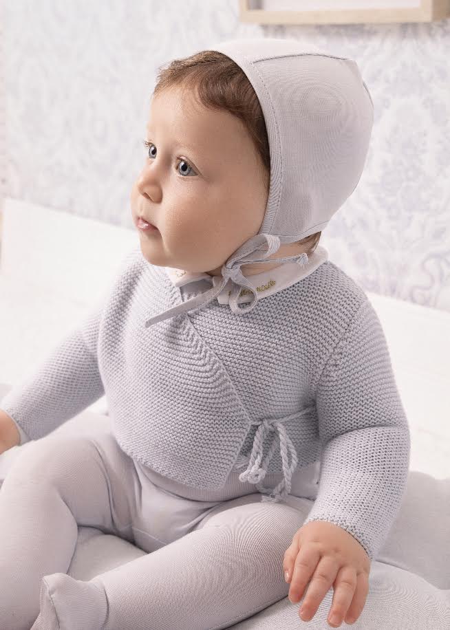 Mini Label Blue Metallic Embroidered Footie, Cardigan, And Bonnet Set