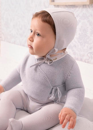 Mini Label Blue Metallic Embroidered Footie, Cardigan, And Bonnet Set