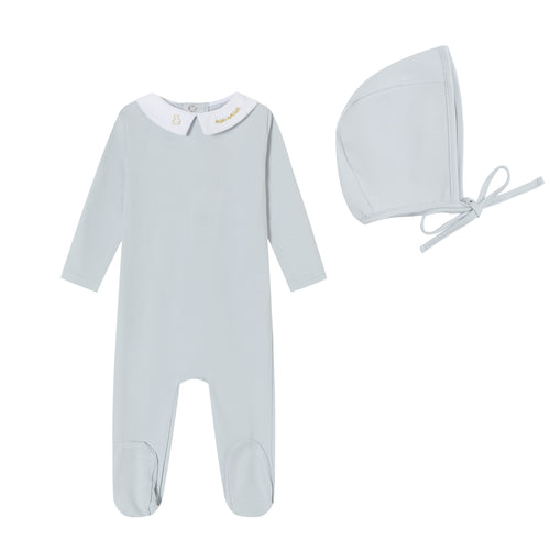 Mini Label Blue Metallic Embroidered Footie And Hat
