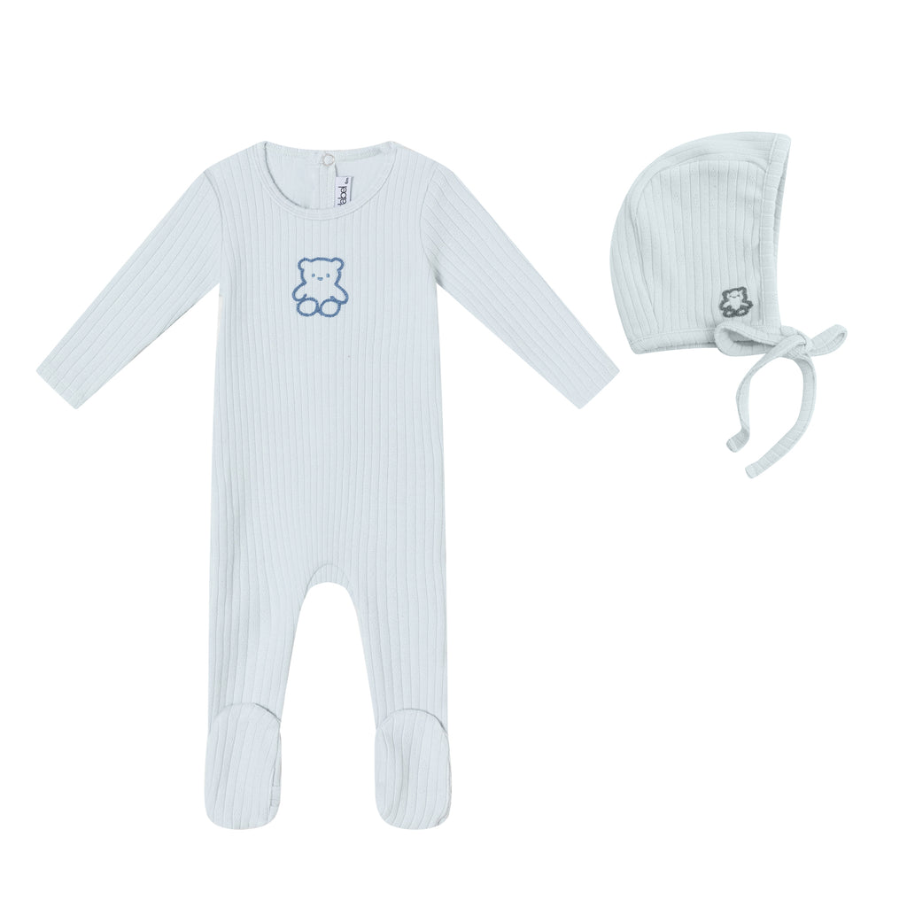 Mini Label Blue Pointelle Bear Footie And Hat
