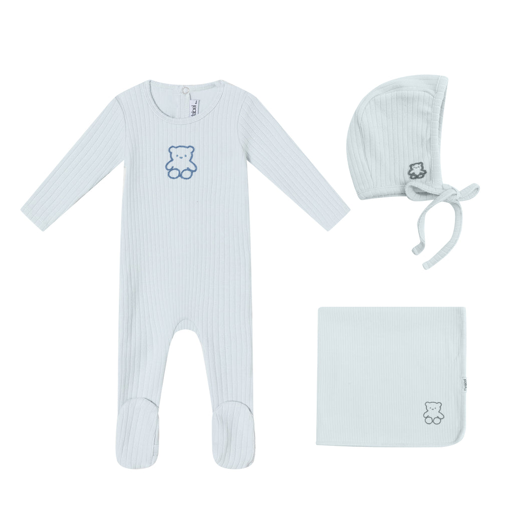 Mini Label Blue Pointelle Bear Layette Set