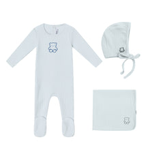 Load image into Gallery viewer, Mini Label Blue Pointelle Bear Layette Set