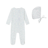 Mini Label Blue Bird Toile Print Footie And Bonnet