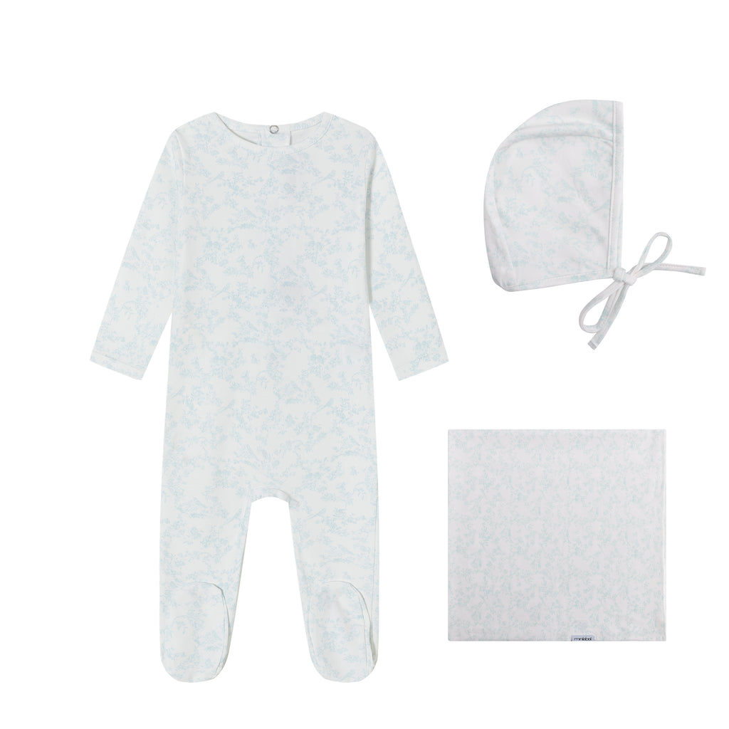 Mini Label Blue Bird Toile Print Layette Set