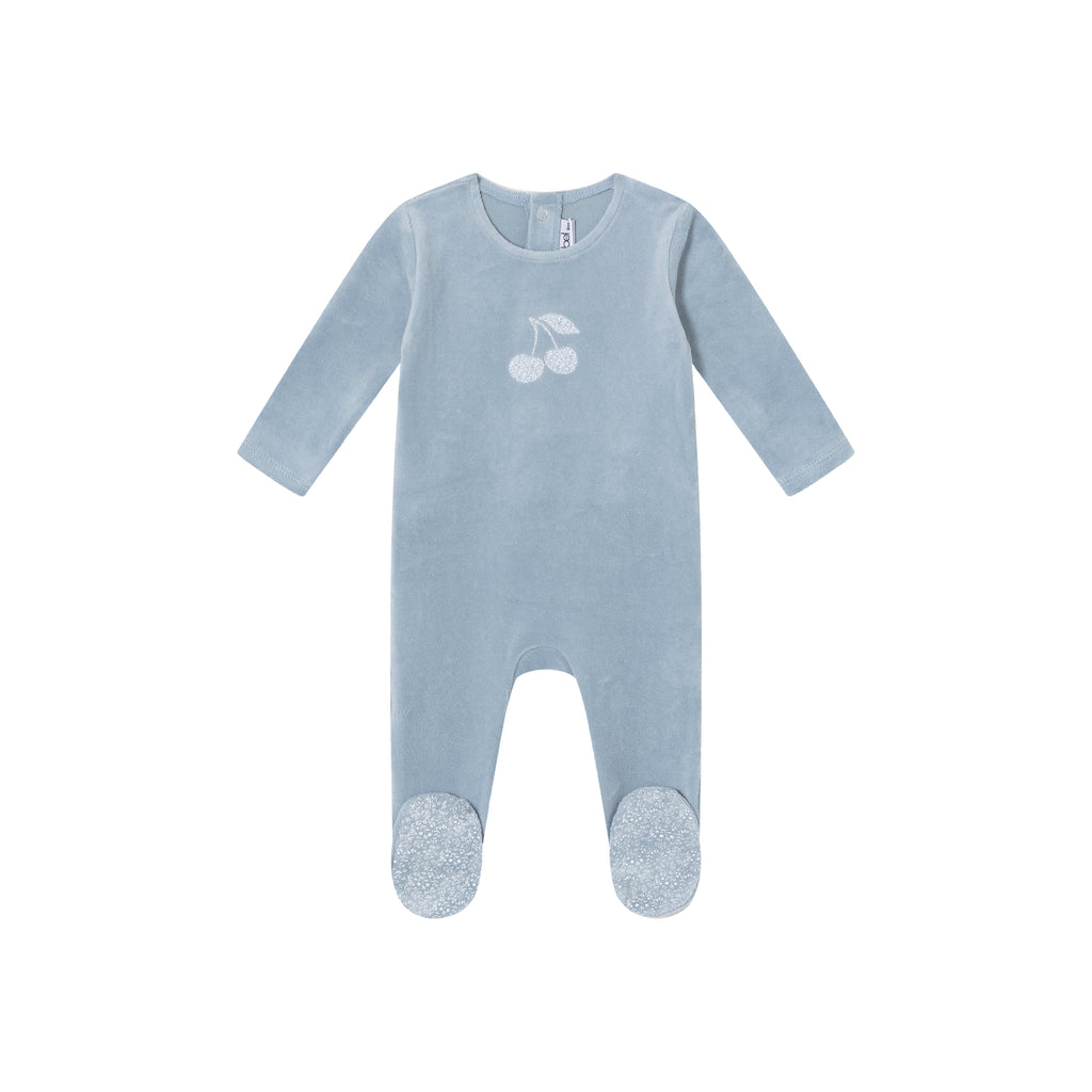 Mini Label Blue Toile Printed Cherry Velour Footie