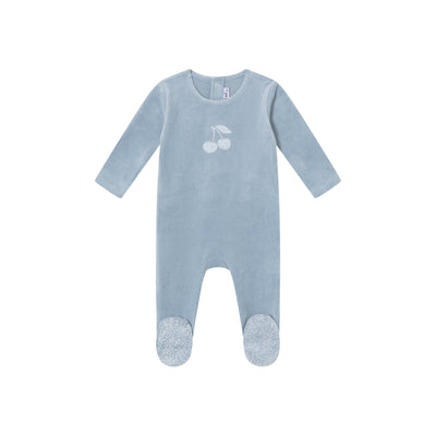 Mini Label Blue Toile Printed Cherry Velour Footie