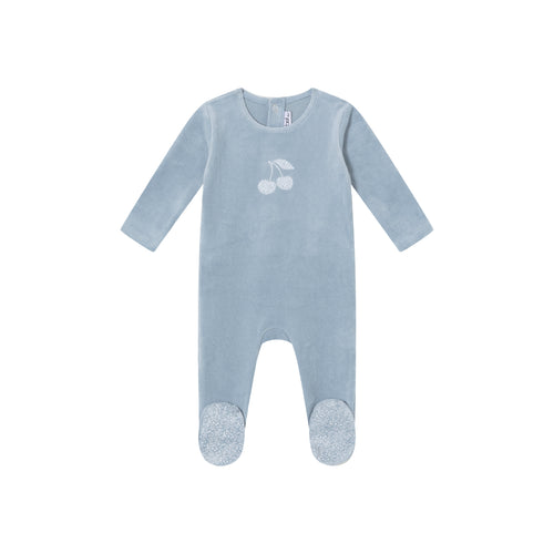 Mini Label Blue Toile Printed Cherry Velour Footie