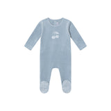 Mini Label Blue Toile Printed Cherry Velour Footie