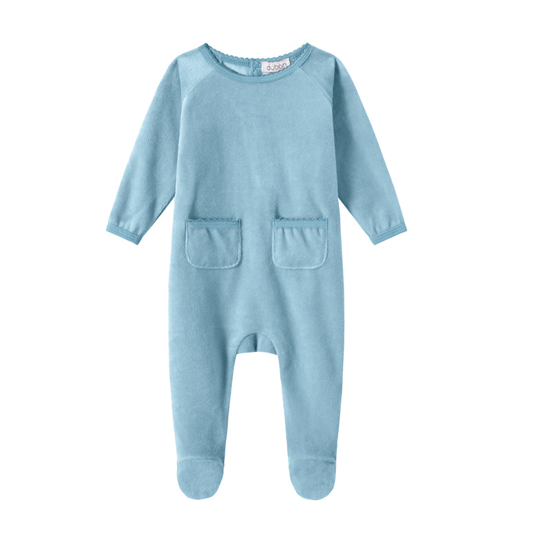 Oubon Pocket Velour Footie - Blue