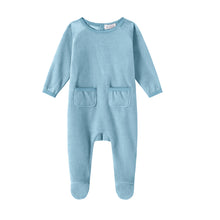 Load image into Gallery viewer, Oubon Pocket Velour Footie - Blue