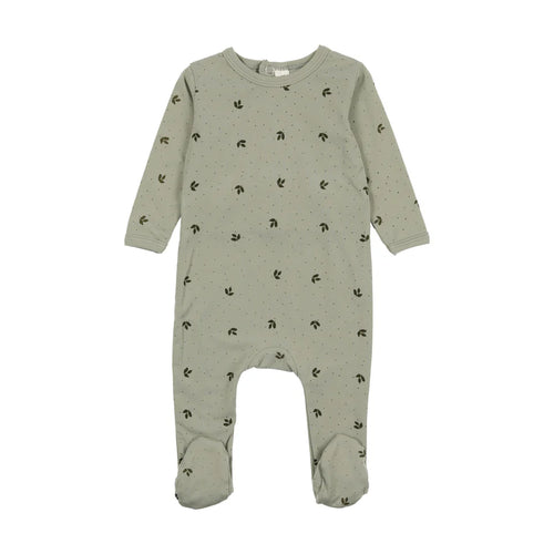 Bonjoy Scattered Leaf Print Footie & Beanie - Green
