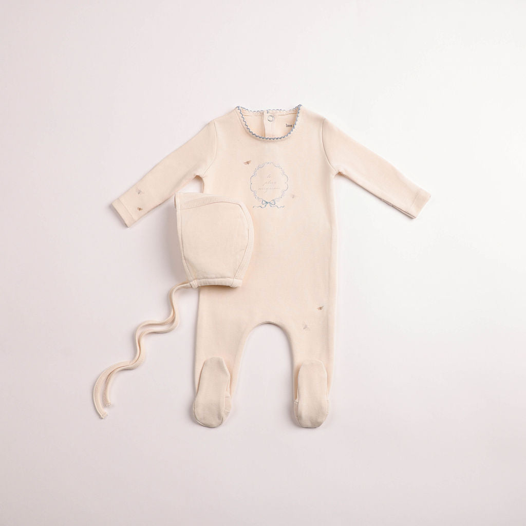 Bee & Dee Boys Botanical Crest Footie And Bonnet - Cream