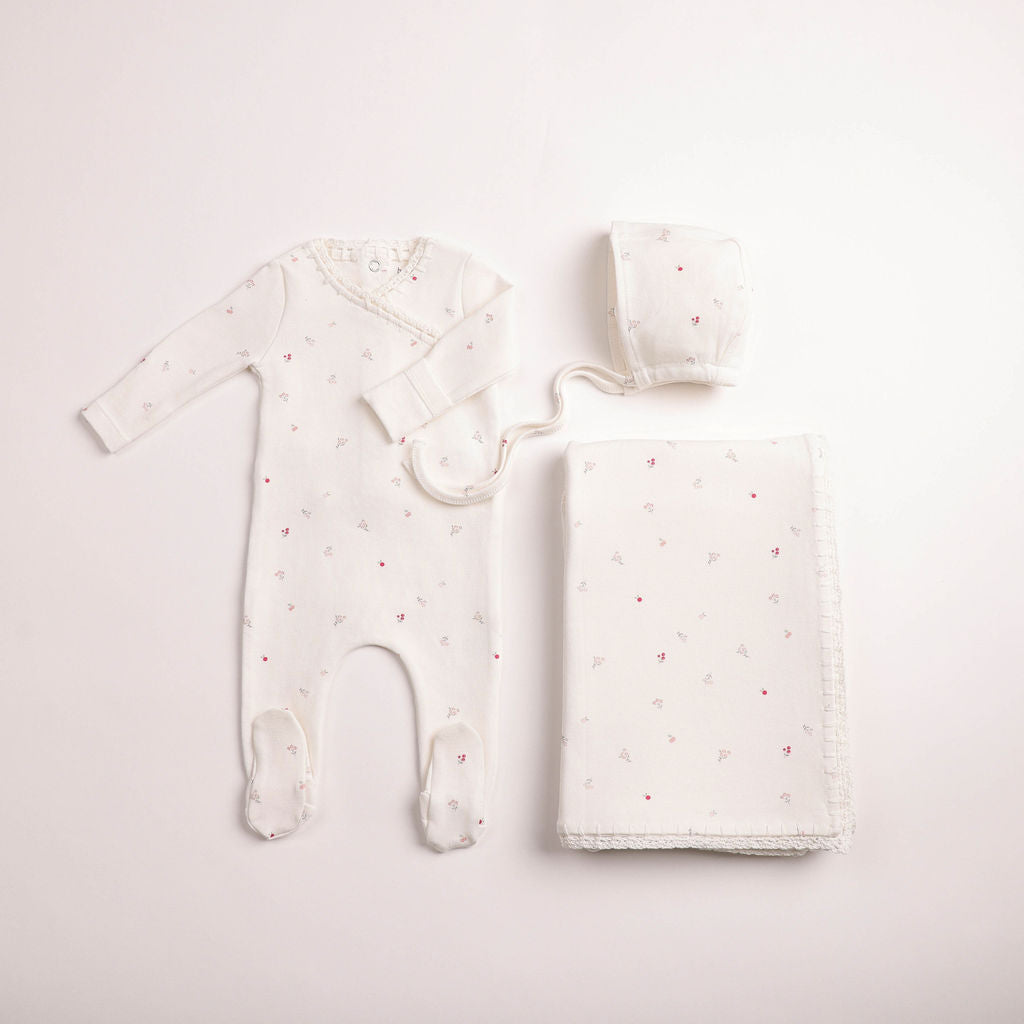 Bee & Dee Girls Boutique Delicata Floral Layette Set - Linen/Chalk