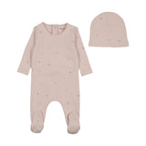 Bee & Dee Bow Print Footie And Beanie - Dusty Pink