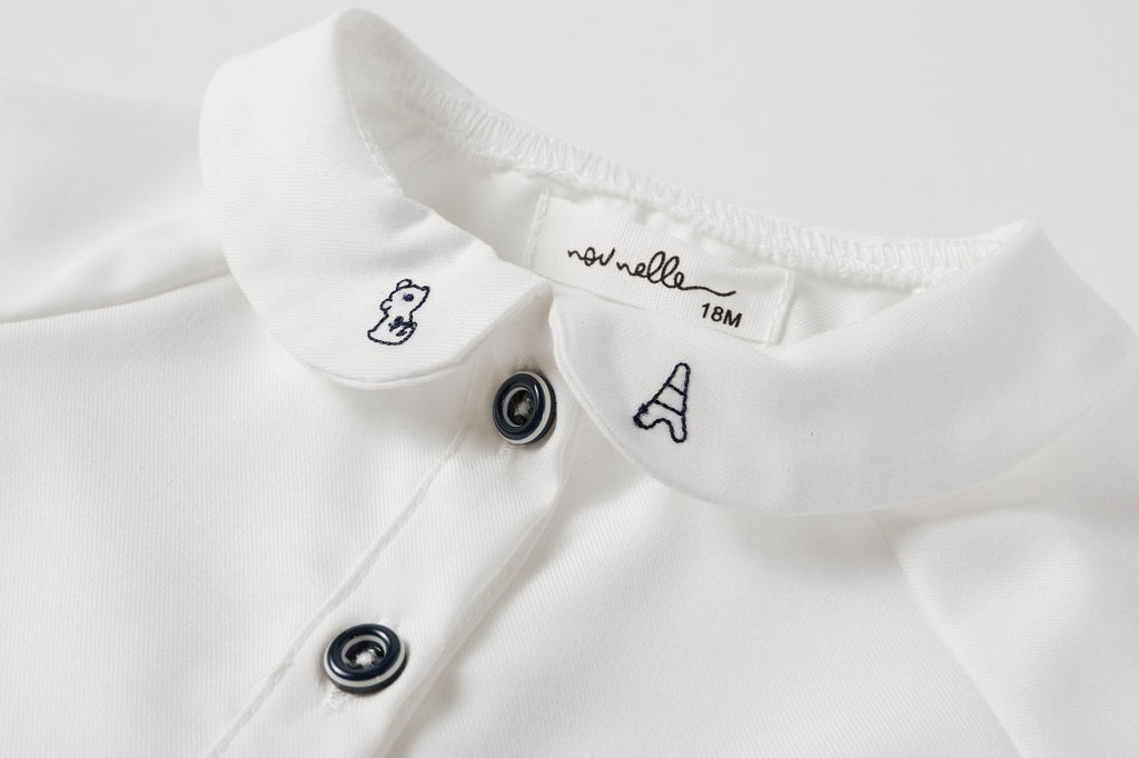 NouNelle Boys White Embroidered Collar Shirt
