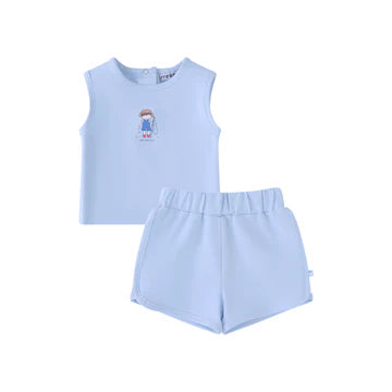 Mini Label Boys Fisherman Two Piece Set - Light Blue