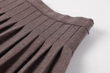 Load image into Gallery viewer, NouNelle Brown Scallop Cardigan, Pinstripe Shirt And Pleated Skirt Set