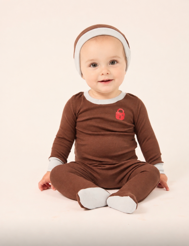 Little Parni  Footie And Hat  (PJ126) - Brown/Light Blue