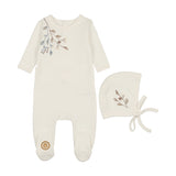 Mon Tresor Budding Blossoms Boys Footie & Bonnet - Ivory & Blue