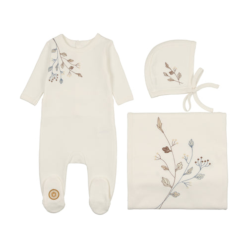 Mon Tresor Budding Blossoms Boys Layette Set - Ivory & Blue