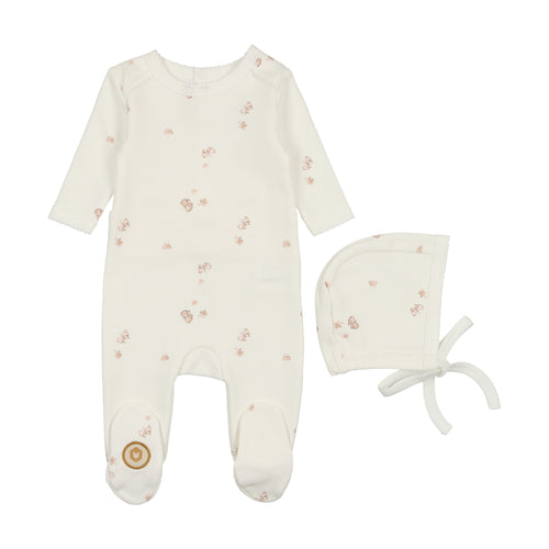 Mon Tresor Butterfly Bliss Footie & Bonnet - Ivory & Pink