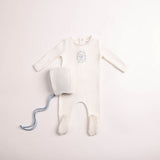Bee & Dee Boys Butterfly Motif Footie And Bonnet - Chalk White