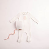 Bee & Dee Girls Butterfly Motif Footie And Bonnet - Chalk White