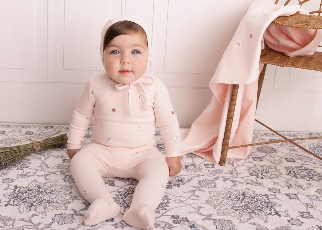 Mini Label Girls Mini Embroidered Butterfly Footie And Hat