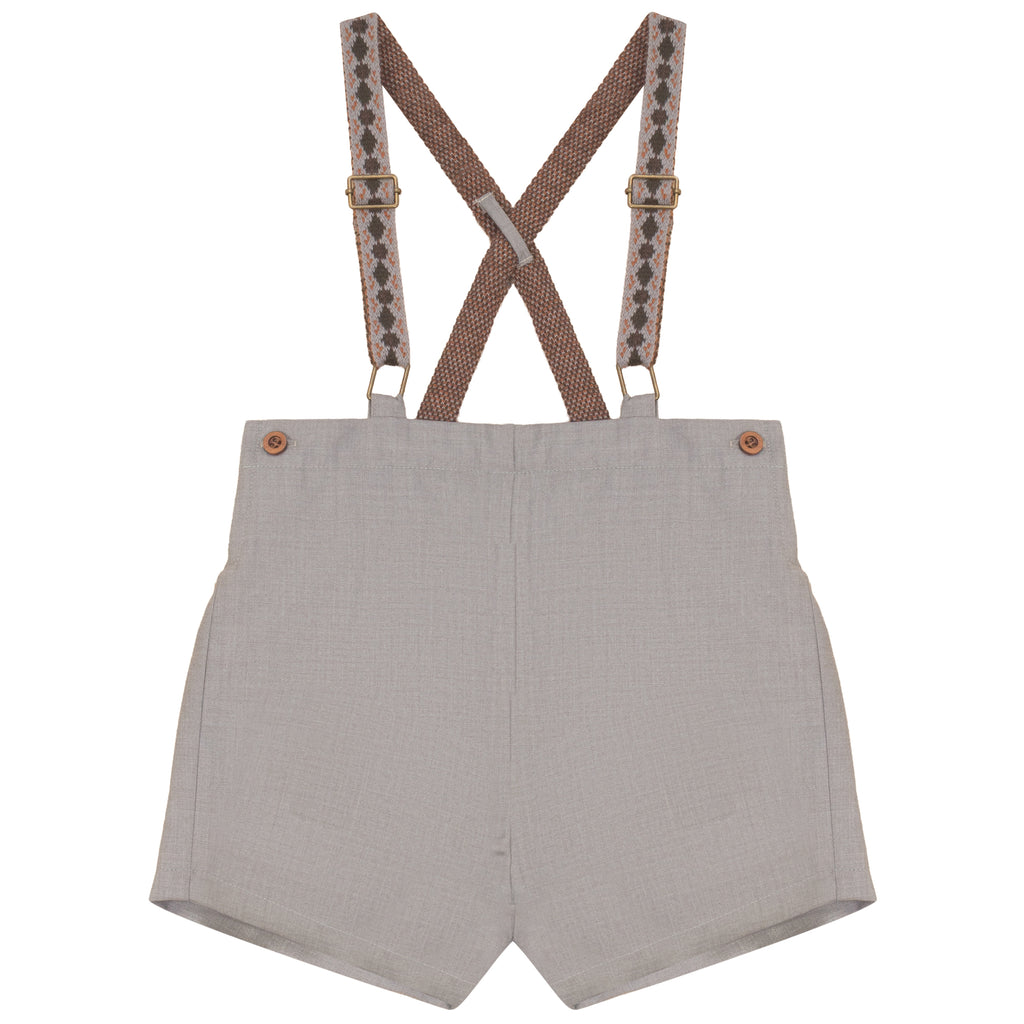 Calla Lili Boys Shorts With Knit Suspenders - Taupe