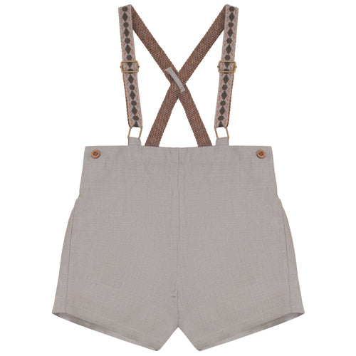 Calla Lili Boys Shorts With Knit Suspenders - Taupe