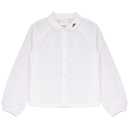 Calla Lili Boys Shirt With Embroidery - Cream/Brown