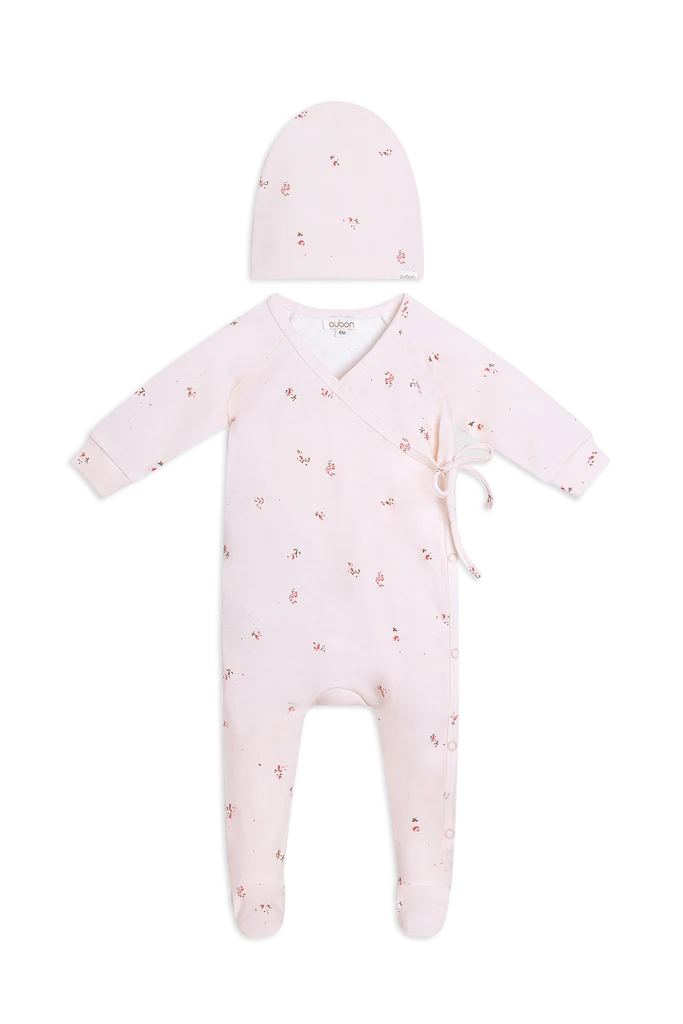 Oubon Floral Wrap Footie With Hat - Pink