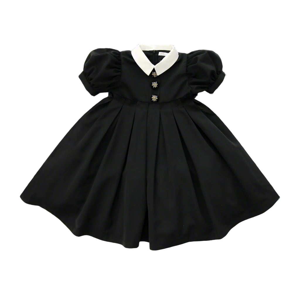 Coco Blanc Black Taffeta Dress - Short Sleeves