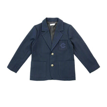 Load image into Gallery viewer, Coco Blanc Navy Boys Blazer With Tone On Tone Emblem On Pocket