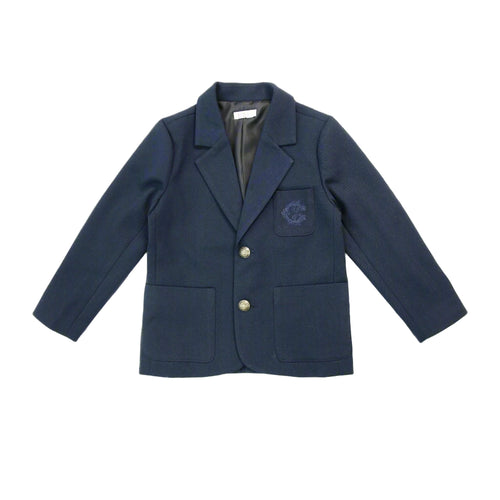 Coco Blanc Navy Boys Blazer With Tone On Tone Emblem On Pocket