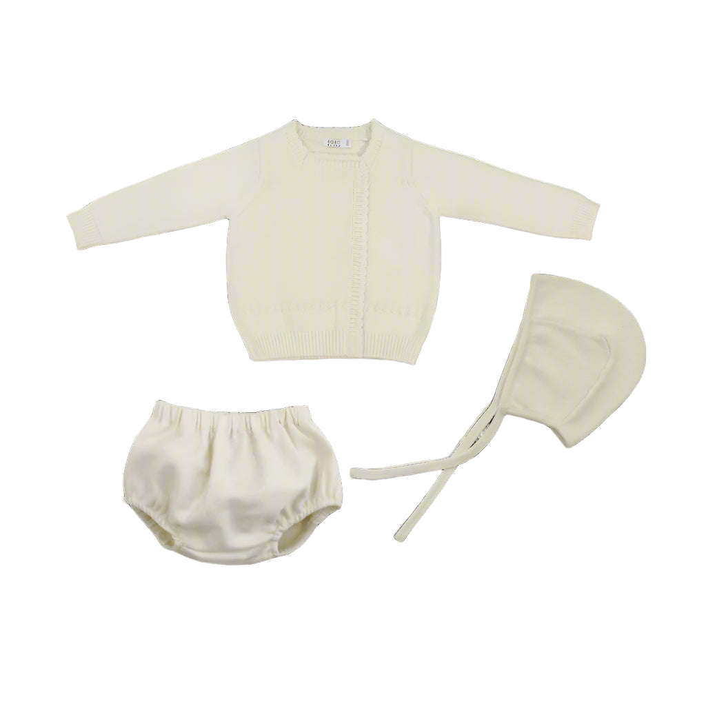 Coco Blanc Square Neck Bloomer Set With Bonnet - Ivory