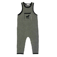 Load image into Gallery viewer, Coco Blanc Long Knit Romper With Black Embroidered Rocking Horse On Pocket - Black/White